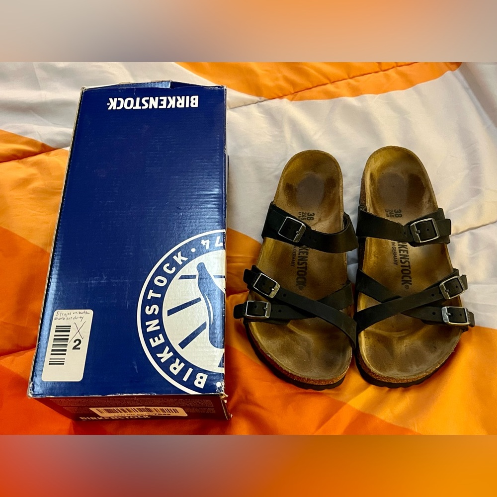 Birkenstock Franca women’s sandals - black oiled leather - size 38 reg - US 7